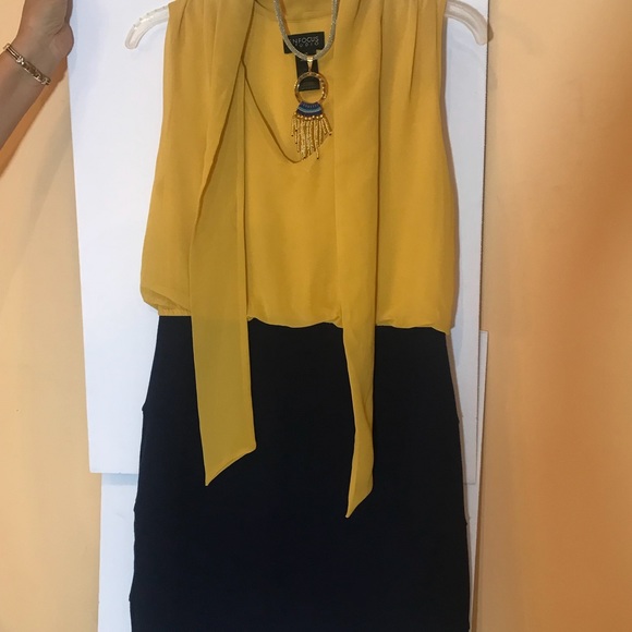 Yellow & navy slim fit party dress - Picture 2 of 2